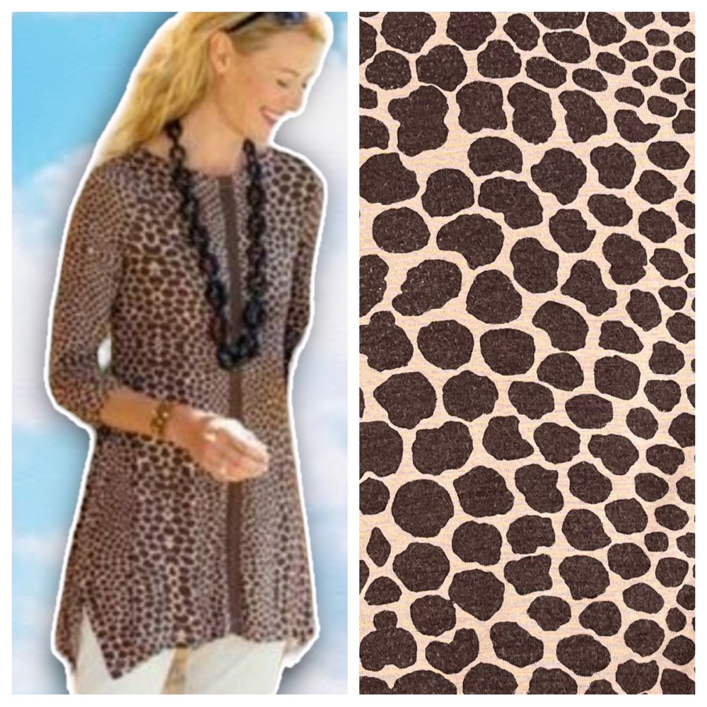 SOFT SURROUNDINGS Giraffe Print Savannah Tunic Top Brown Animal Print Safari